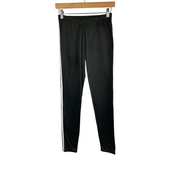One Step Up Womens Black Leggings With White Stripe - Picture 1 of 3